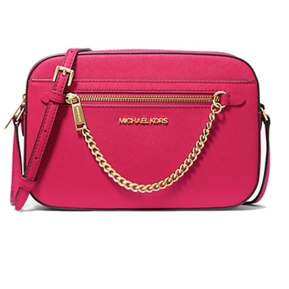 Michael Kors Jet Set Electric Pink Saffiano Leather Crossbody Bag NWT